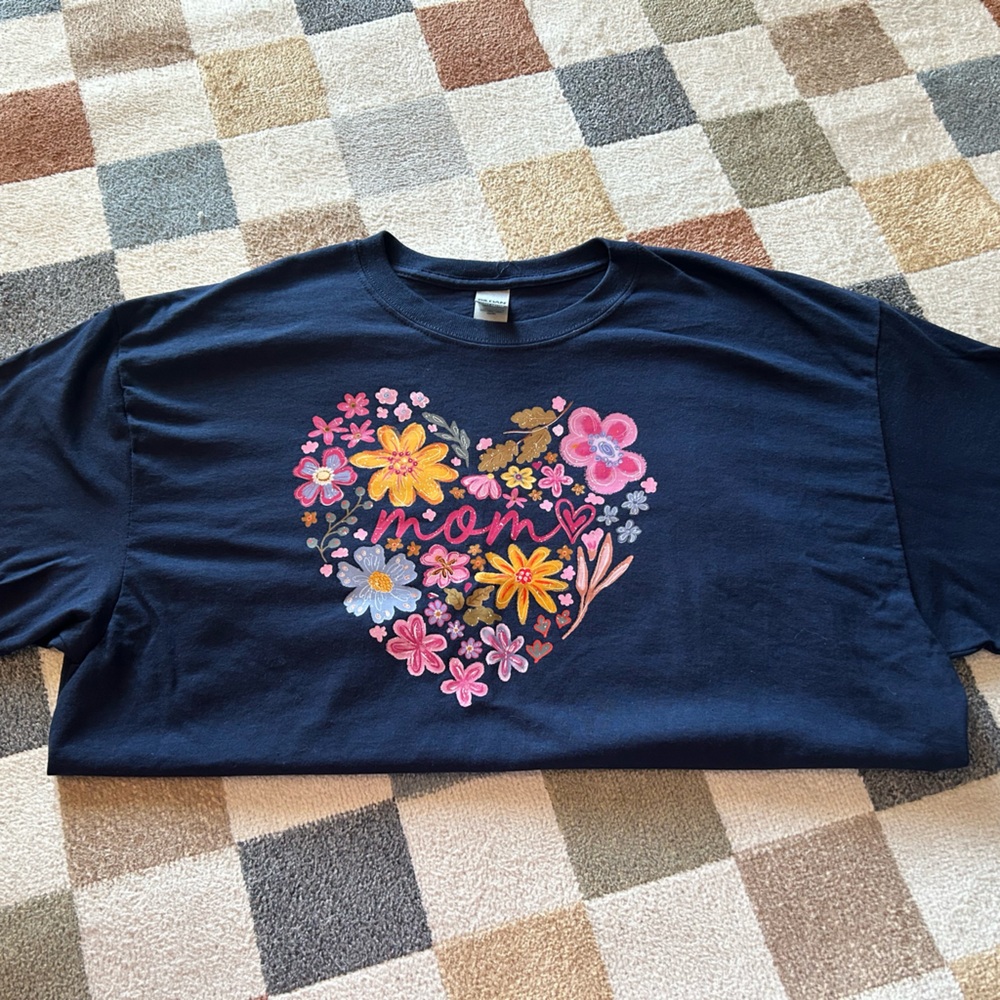Gildan Navy Floral Heart Mom Tee